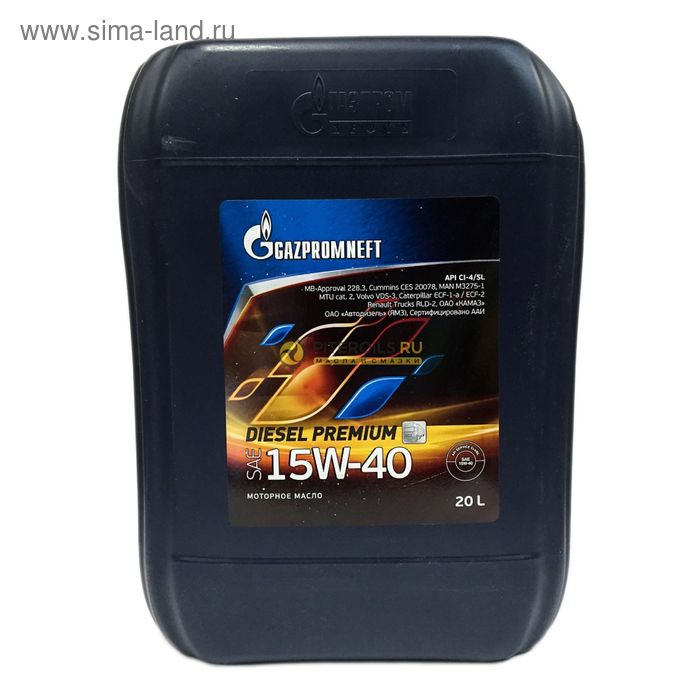 Масло моторное Gazpromneft Diesel Premium 15W-40, 20 л масло моторное gazpromneft diesel premium 10w 40 205 л
