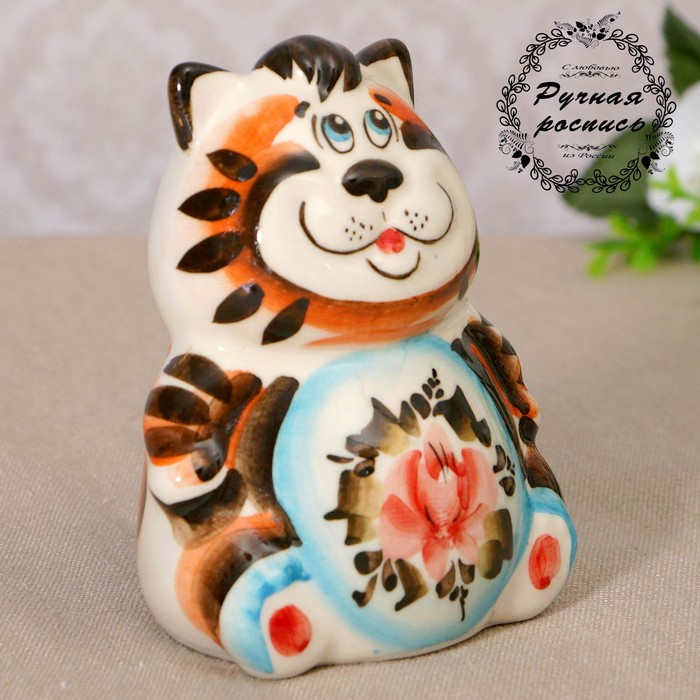 Сувенир «Кот с чёлкой», гжель, цветной