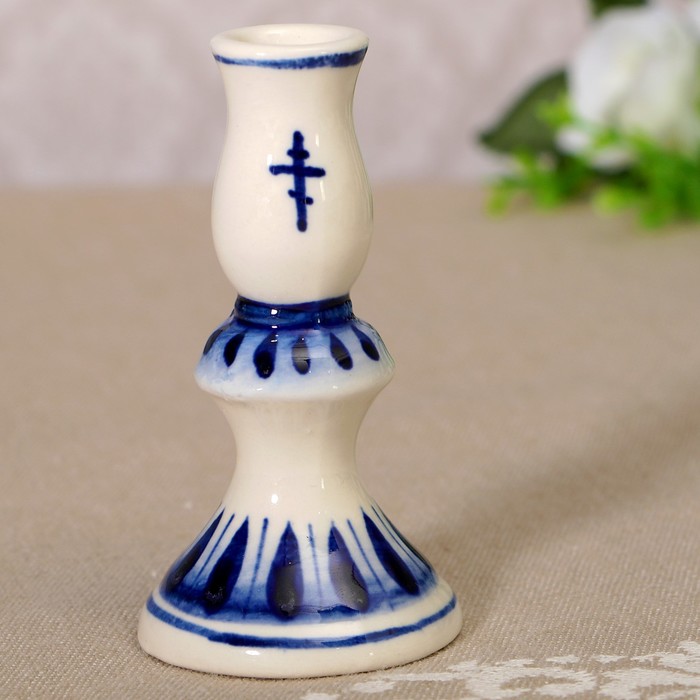 Подсвечник церковный «Анна», гжель, кобальт