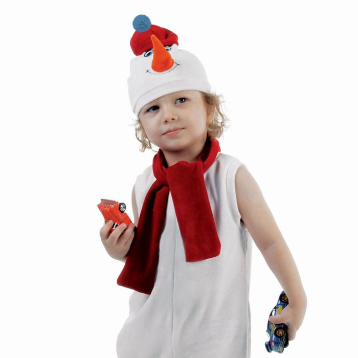Набор "Снеговик в красной шапке" шапка, шарф размер 51-55, велюр