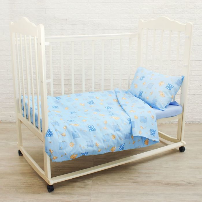 Детское постельное бельё Карамелька "Жирафики" 112х147 см, 60х120х20 см (на резинке), 40х60 см - 1шт., цвет синий