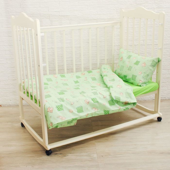 Детское постельное бельё Карамелька "Жирафики" 112х147 см, 60х120х20 см (на резинке), 40х60 см - 1шт., цвет зелёный