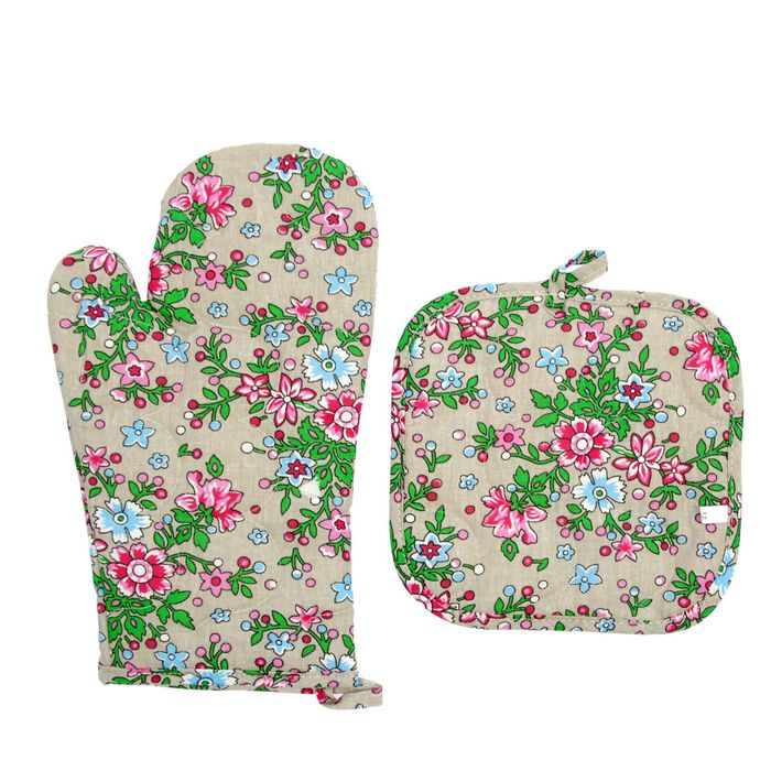 Набор для кухни (рукавичка- прихватка, прихватка) Полевые цветы, бязь 125г/м, хл100%
