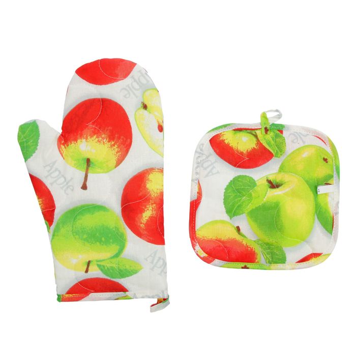 Набор для кухни (рукавичка- прихватка, прихватка) Яблочное угощение, бязь 125г/м, хл100%