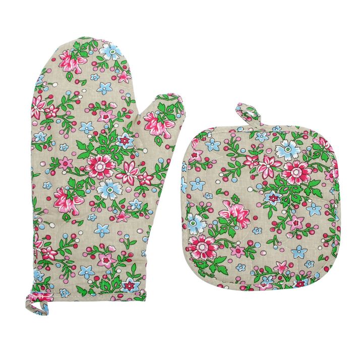 Набор для кухни (рукавичка- прихватка, прихватка, полотенце) Полевые цветы, бязь 125г/м, хл100% 22