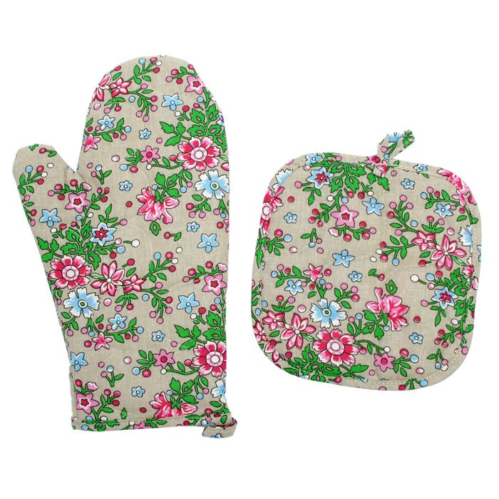 Набор для кухни (рукавичка- прихватка, прихватка, полотенце) Полевые цветы, бязь 125г/м, хл100% 22