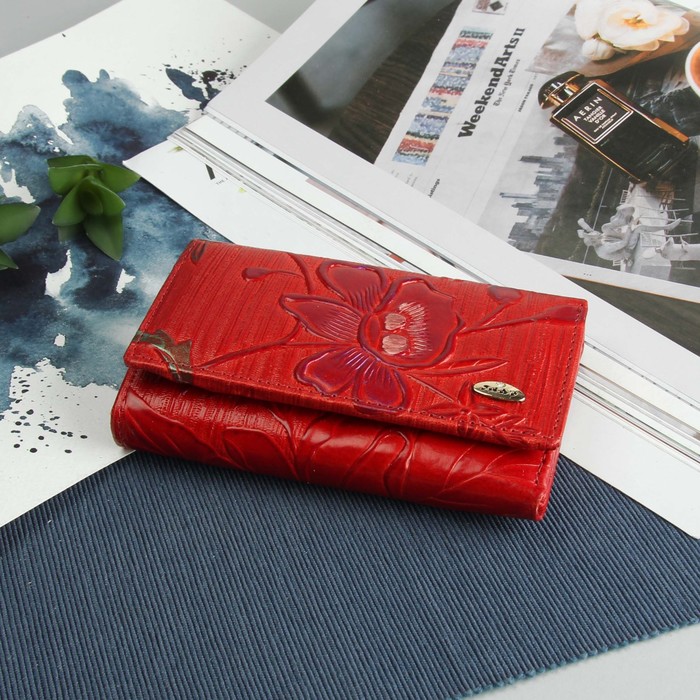 Кошелёк женский, 3 отдела, отдел для карт, монет, цвет красный