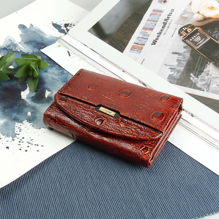 Кошелёк женский на клапане, 2 отдела на рамке, 3 отдела, отдел для карт, цвет коричневый