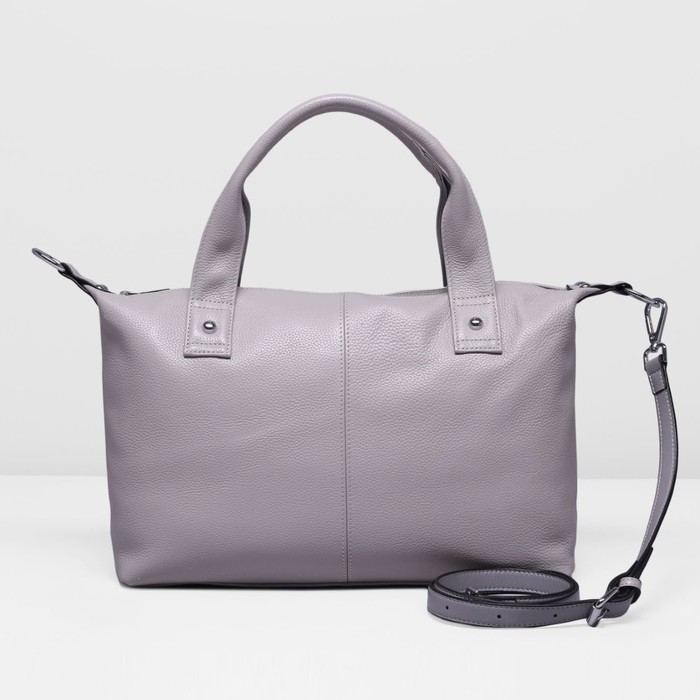 Сумка женская на молнии, 1 отдел с перегородкой, наружный карман, длинный ремень, цвет серый