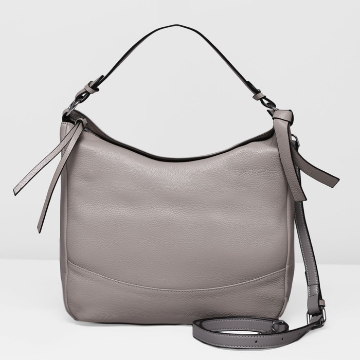 Сумка женская на молнии, 1 отдел, наружный карман, длинный ремень, цвет серый