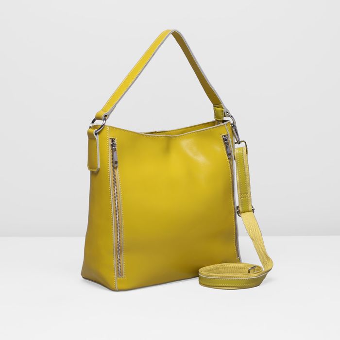 Сумка женская на молнии, 1 отдел с перегородкой, 3 наружных кармана, длинный ремень, цвет жёлтый