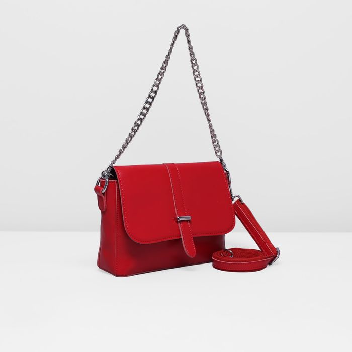 Сумка женская, 1 отдел с перегородкой, длинный ремень, цвет красный