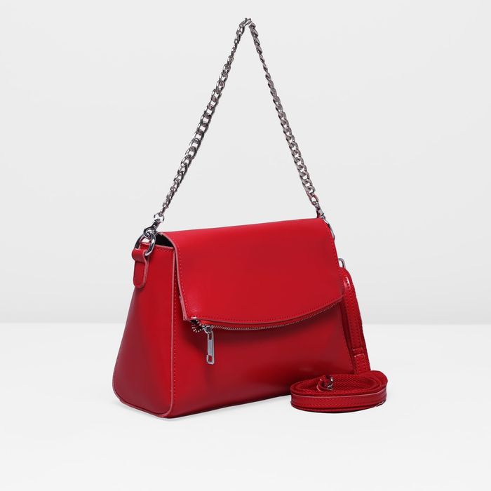 Сумка женская, 1 отдел с перегородкой, наружный карман, длинный ремень, цвет красный