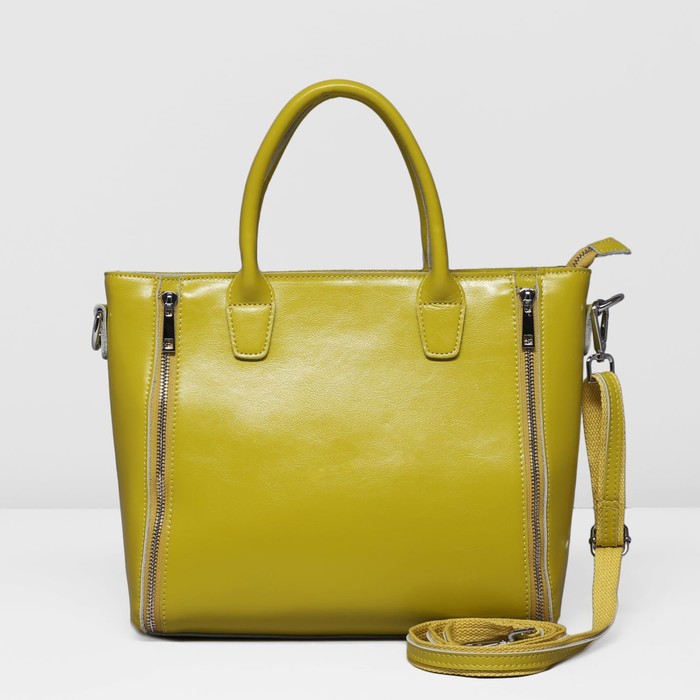 Сумка женская, 1 отдел с перегородкой, наружный карман, длинный ремень, цвет жёлто-зелёный