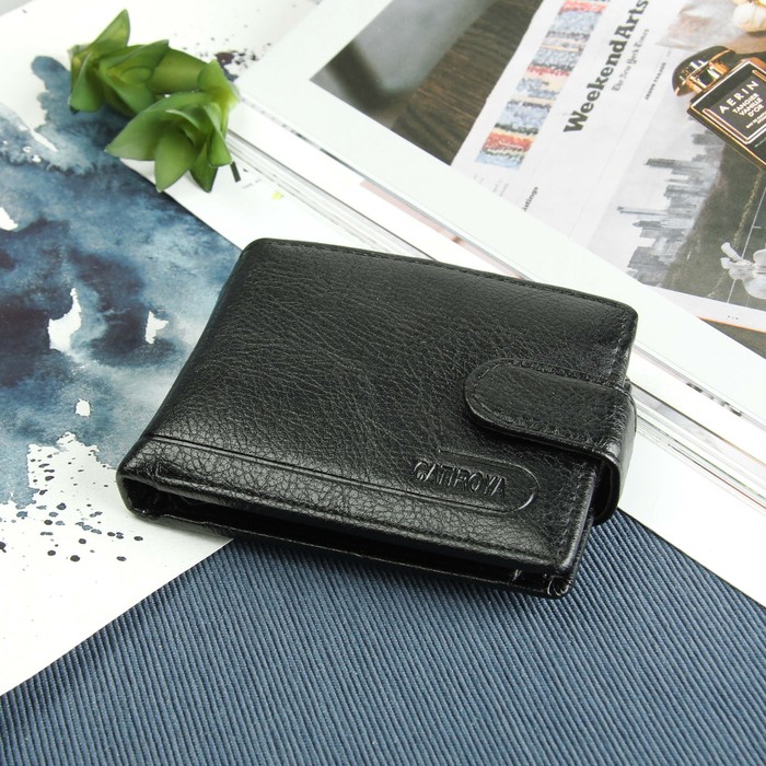 Портмоне мужское, 3 отдела, отдел для карт, удостоверений, монет, цвет чёрный