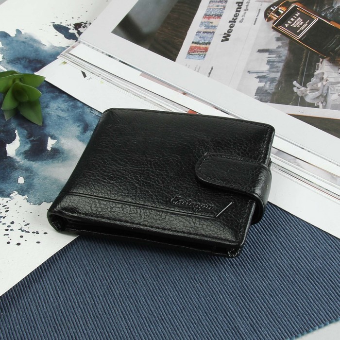 Портмоне мужское, 3 отдела, отдел для карт, удостоверений, монет, цвет чёрный