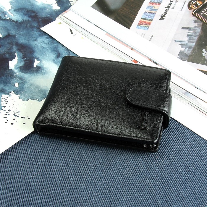 Портмоне мужское, 3 отдела, отдел для карт, удостоверений, монет, цвет чёрный