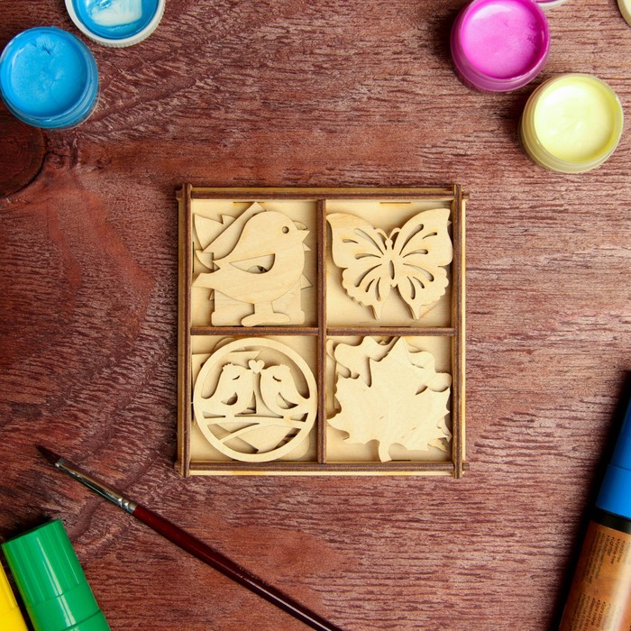 Набор заготовок для творчества «Гербарий» 4 вида, 12 шт, размер 4,5×4,5 см