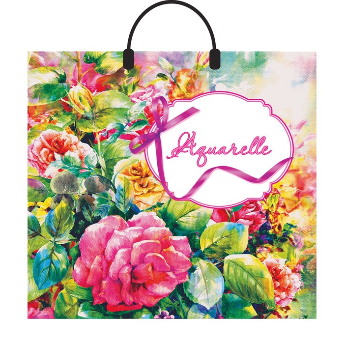 Пакет "Розовая акварель", полиэтиленовый с пластиковой ручкой, 40х40 см, 110 мкм