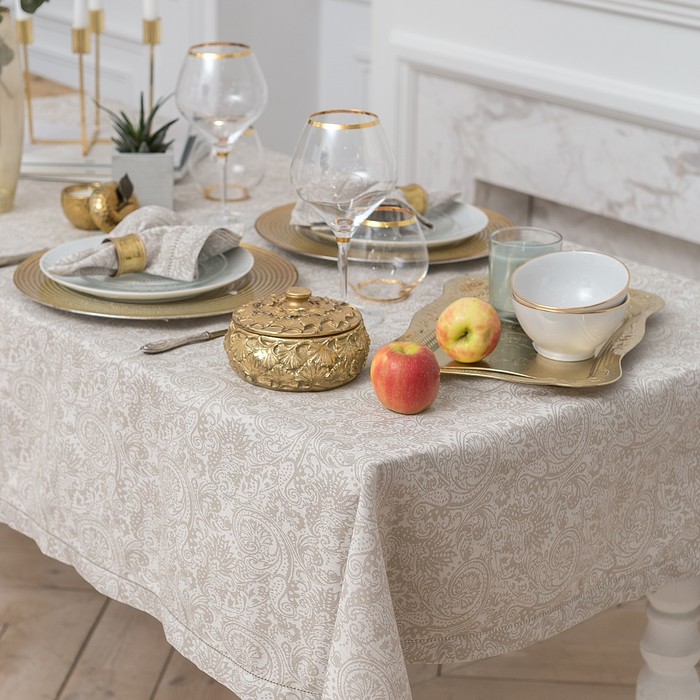 Столовый набор "Этель" Огурцы (вид2), (скатерть 135х180 см, салфетки 40х40 см - 6 шт.), хл. с ВМГО