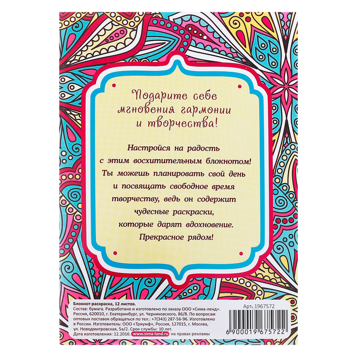 Блокнот раскраска "Иди к своей мечте", 12 листов