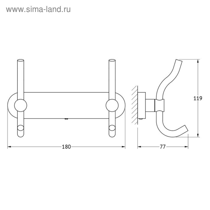 Планка с двумя крючками-вешалками 18 см, хром, ARTWELLE
