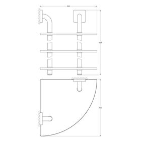 

Угловая полка трёхъярусная, ширина 26 см, матовое стекло, хром