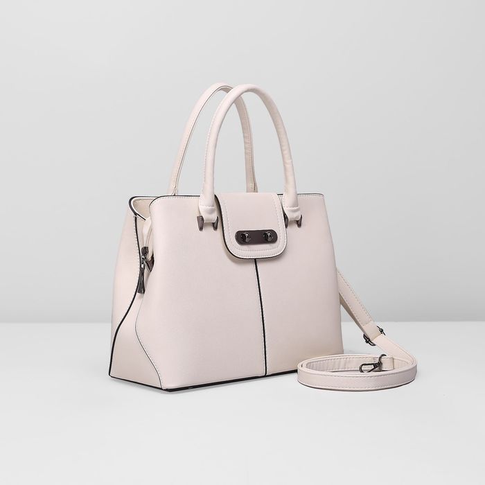 Сумка женская на молнии, 1 отдел с перегородкой, наружный карман, длинный ремень, цвет белый