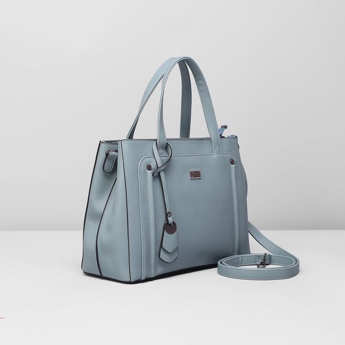 Сумка женская на молнии, 2 отдела, наружный карман, длинный ремень, цвет голубой