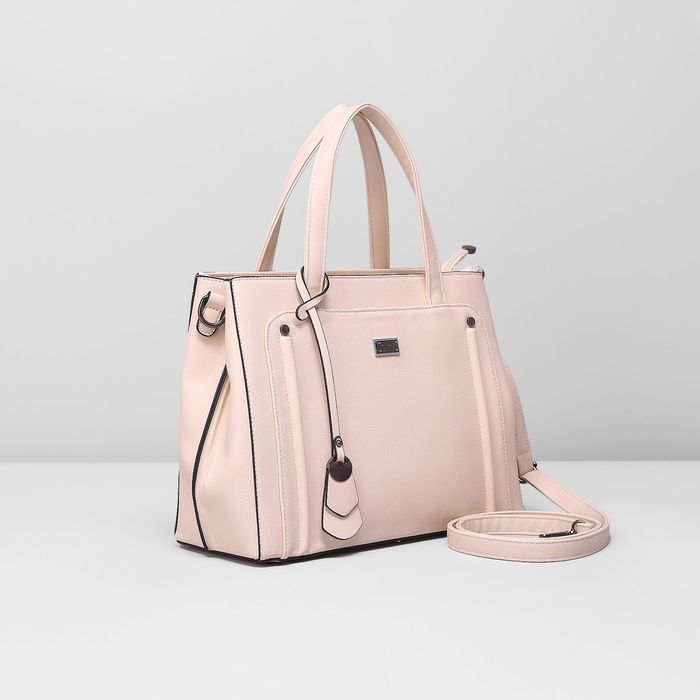 Сумка женская на молнии, 2 отдела, наружный карман, длинный ремень, цвет молочный