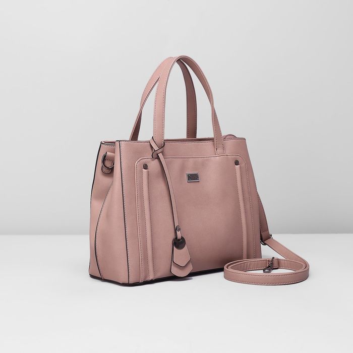 Сумка женская на молнии, 2 отдела, наружный карман, длинный ремень, цвет пудра