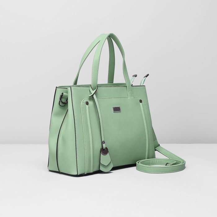 Сумка женская на молнии, 2 отдела, наружный карман, длинный ремень, цвет зелёный