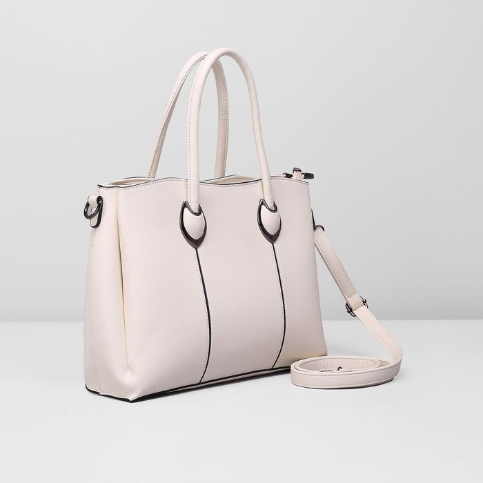 Сумка женская на молнии, 3 отдела, наружный карман, длинный ремень, цвет белый