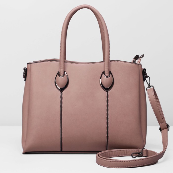 Сумка женская на молнии, 3 отдела, наружный карман, длинный ремень, цвет розовый