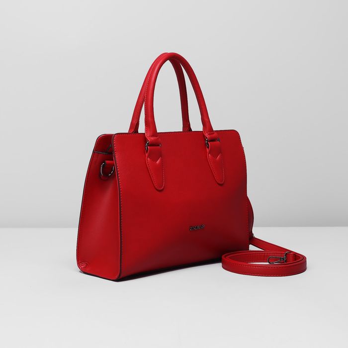 Сумка женская на молнии, 1 отдел с перегородкой, наружный карман, длинный ремень, цвет красный