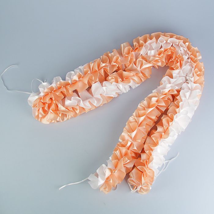 Лента «Свадьба» на капот для свадебных автомобилей, объёмная, бело-персиковая, 3 м