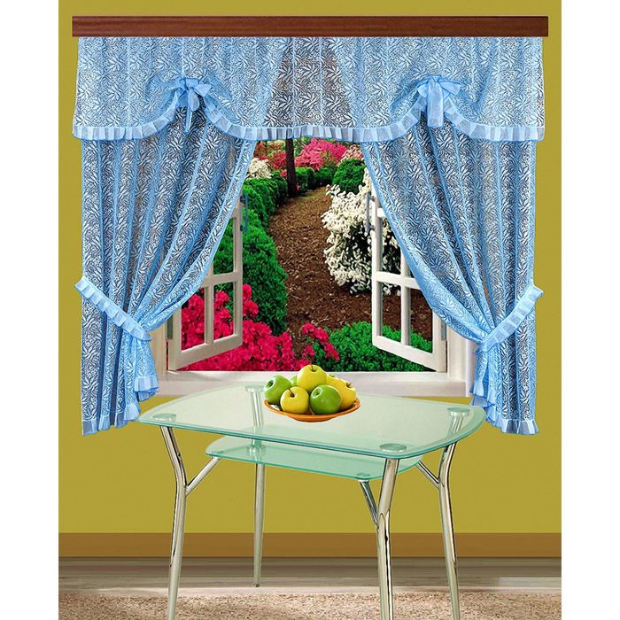 Шторы жаккардовые, размер 125х180 см-2 шт., 55х250 см, цвет голубой 1089