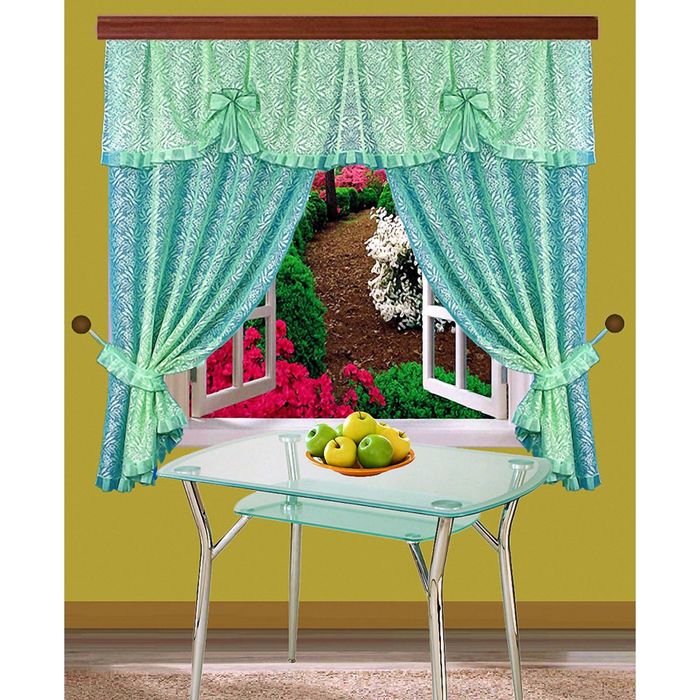 Шторы жаккардовые, размер 125х180 см-2 шт., 55х250 см, цвет зелёный 1089