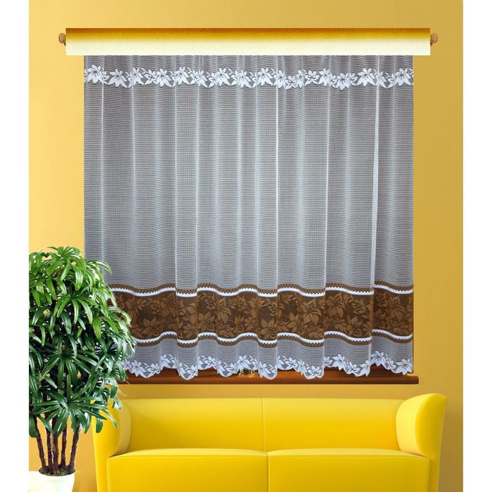 Гардина жаккард, размер 160х300 см, цвет белый+коричневый 1096