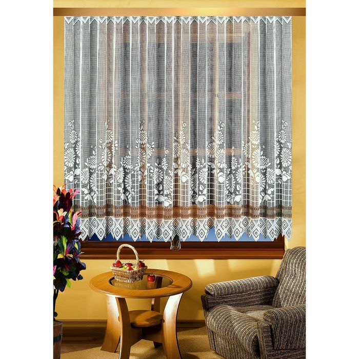 Тюль жаккардовая, размер 145х200 см, цвет белый+коричневый 1423