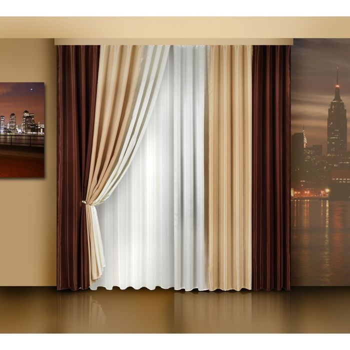 Комплект штор, размер 240х250-2 шт., тюль 250х500 см 7002