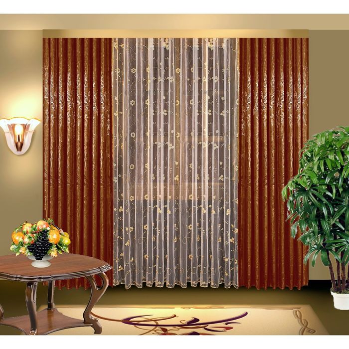 Комплект штор, размер 150х250 2 шт, 350х250 см, цвет коричневый 7073