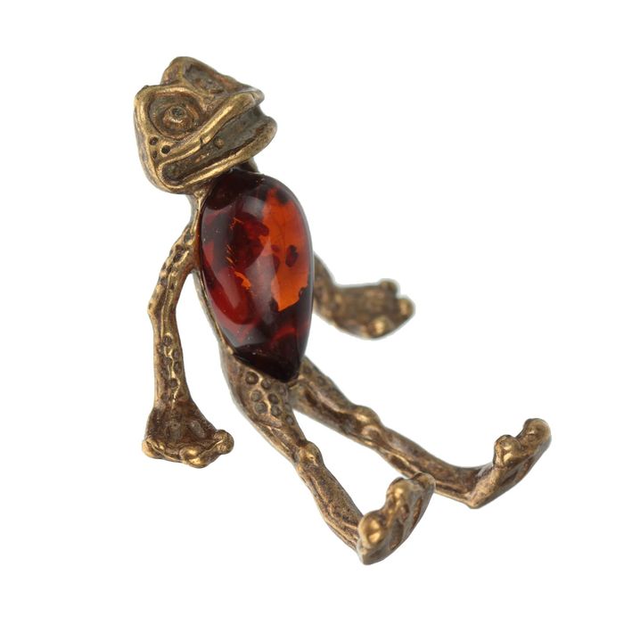 Сувенир из латуни и янтаря "Лягушонок"