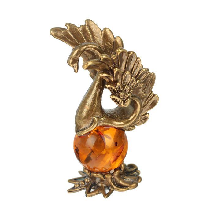 Сувенир из латуни и янтаря "Лебедь"