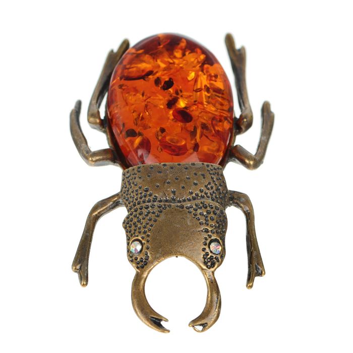 Сувенир из латуни и янтаря "Жук-олень"