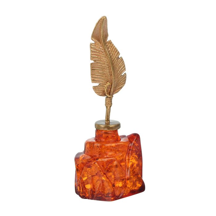 Сувенир из латуни и янтаря "Чернильница"