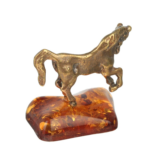 Сувенир из латуни и янтаря "Лошадь степная" МИКС