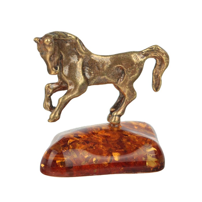 Сувенир из латуни и янтаря "Лошадь степная" МИКС