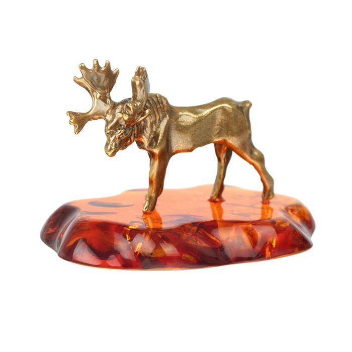 Сувенир из латуни и янтаря "Лось большой"