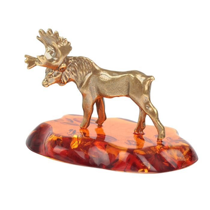 Сувенир из латуни и янтаря "Лось большой"